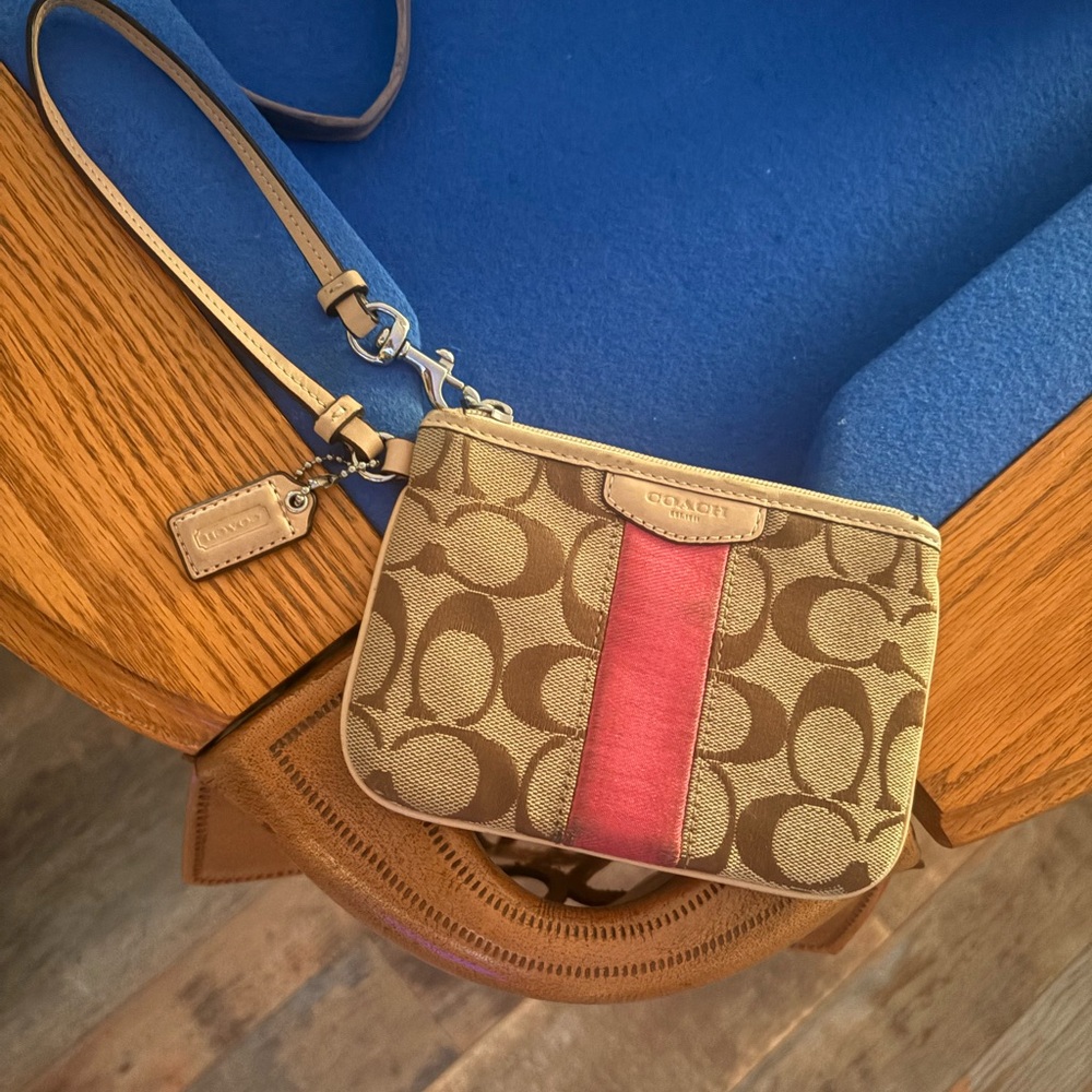 Coach Tan and Pink Signature Wristlet
